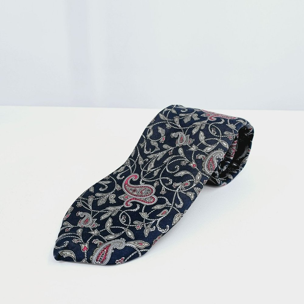 Christian Dior Tie Blue Pink Grey Paisley Print USA Made All Silk Designer Gift